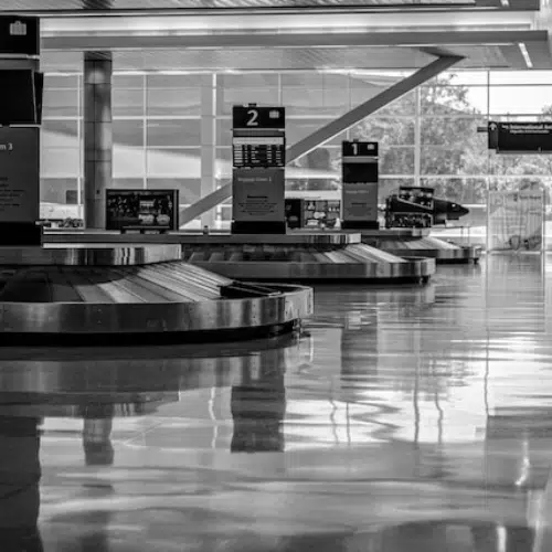 Empty baggage claim black & white