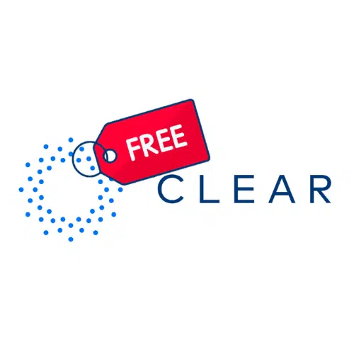 CLEAR logo with free sticker on it