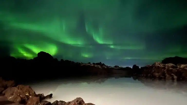 The Northern Lights as seen from Blue Lagoon in Iceland