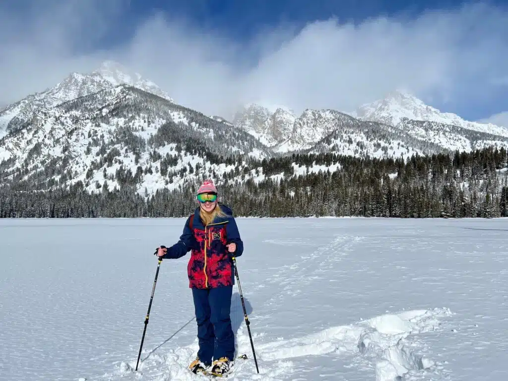 Jackie snowshoeing at Taggert Lake in Grand Teton National Park