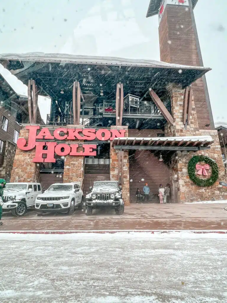 Jackson Hole Mountain Resort sign and tram entrance