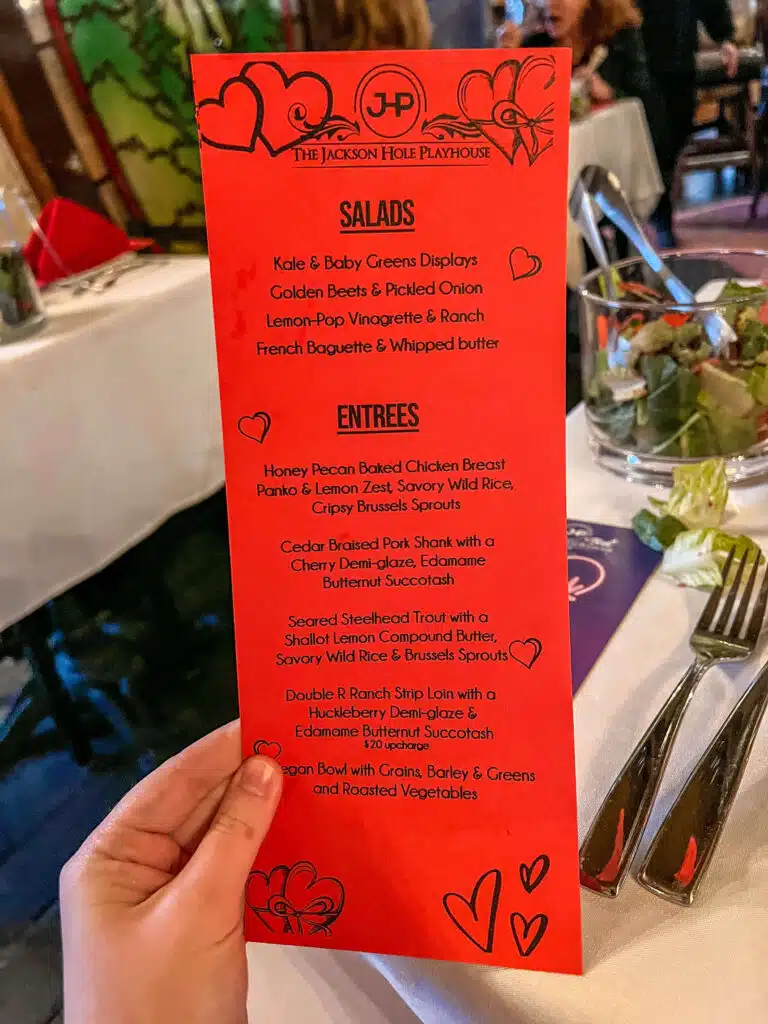 Jackson Hole Playhouse dinner theatre menu