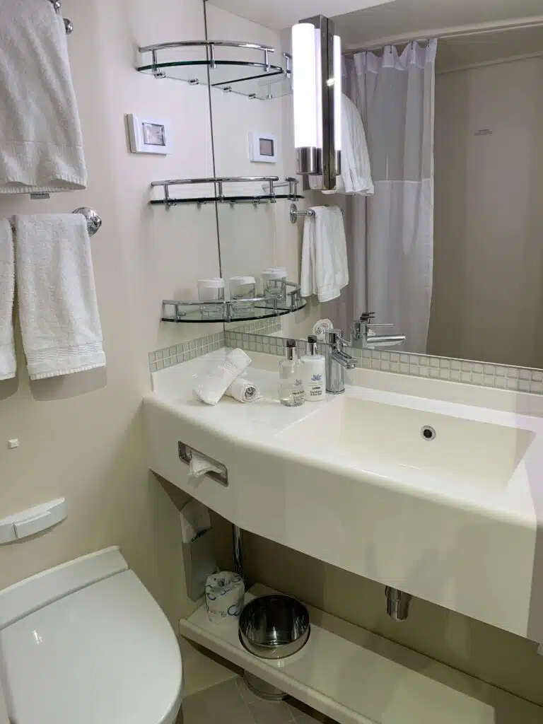 Bathroom on the Discovery Princess cruise ship interior cabin