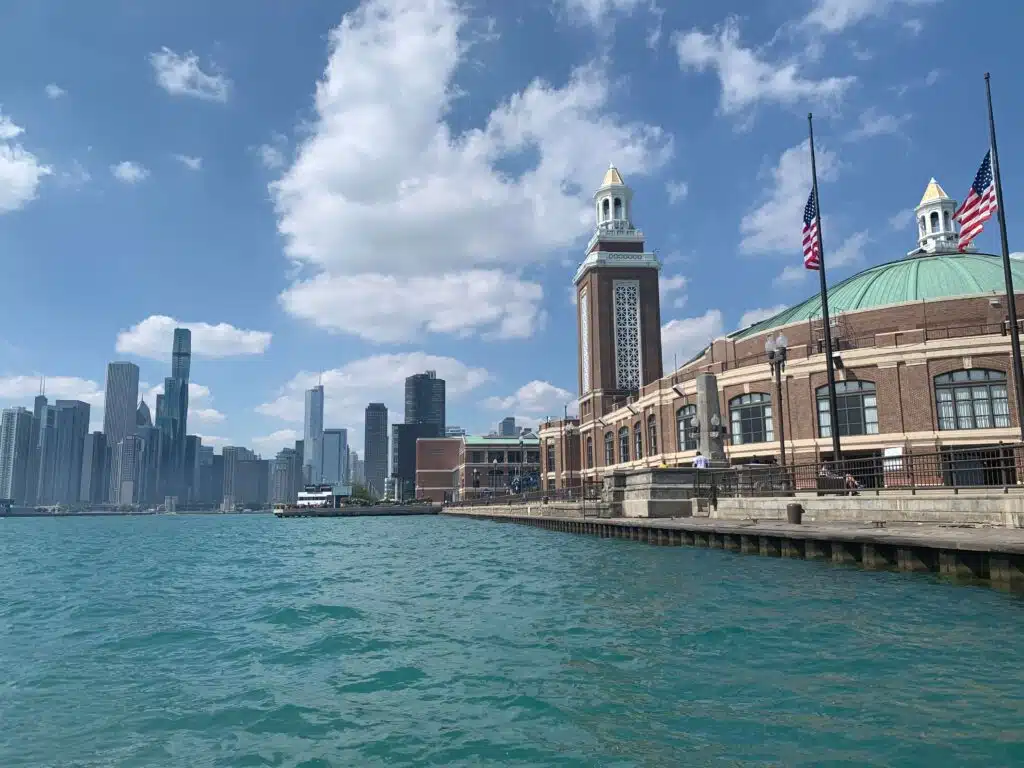 Navy Pier in Chicago seen from a boat