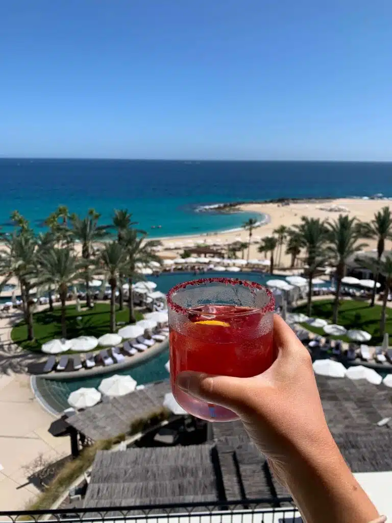 Welcome cocktail overlooking the Hilton Los Cabos resort