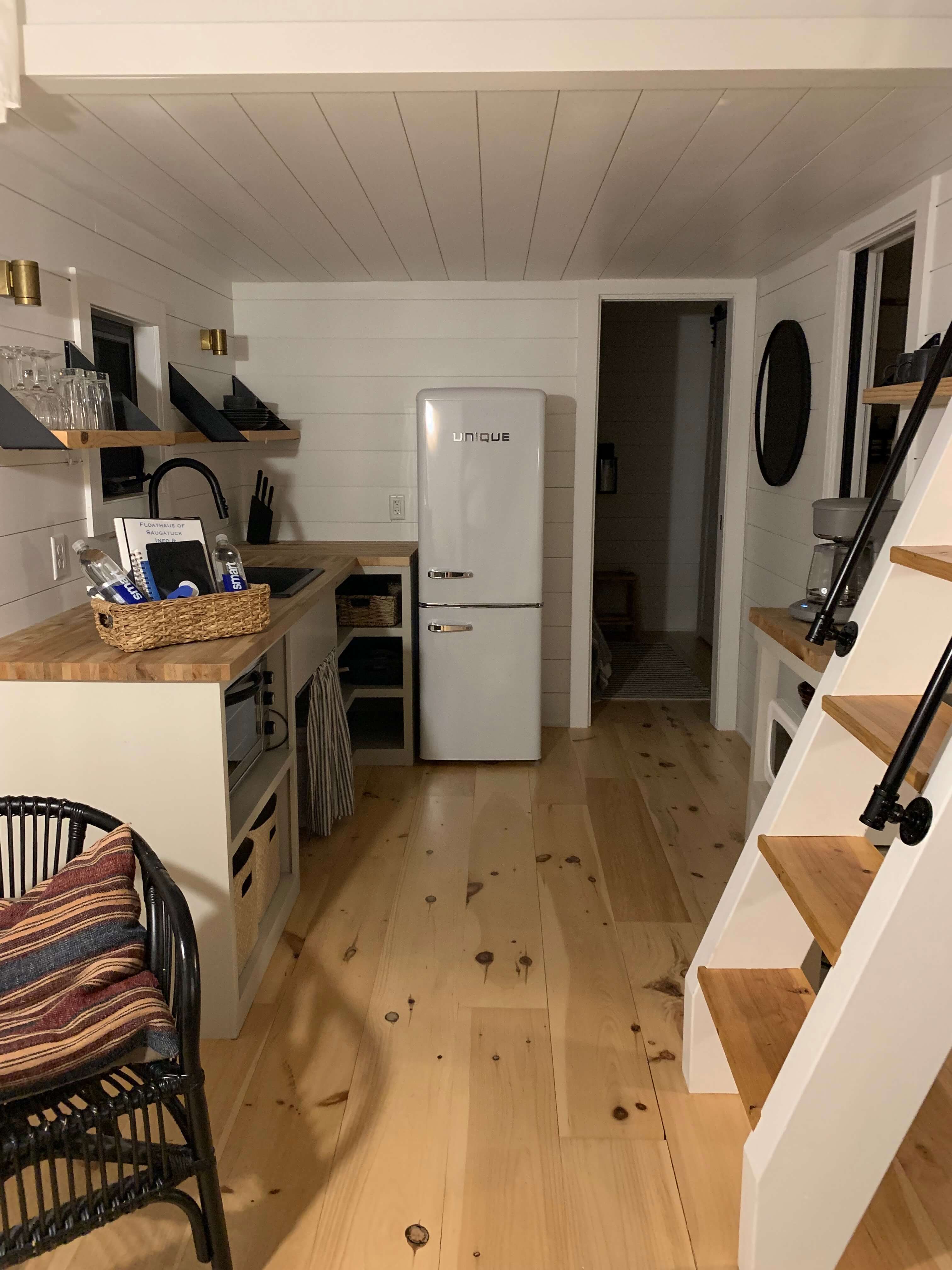 Inside view of the kitchen of Floathaus of Saugatuck