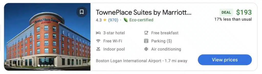 Example of a hotel in Boston that is cheap enough to make a positioning flight worthwhile