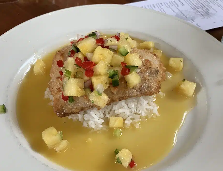 Macadamia Nut Crusted Mahi Mahi at Hali'imaile General Store in Maui