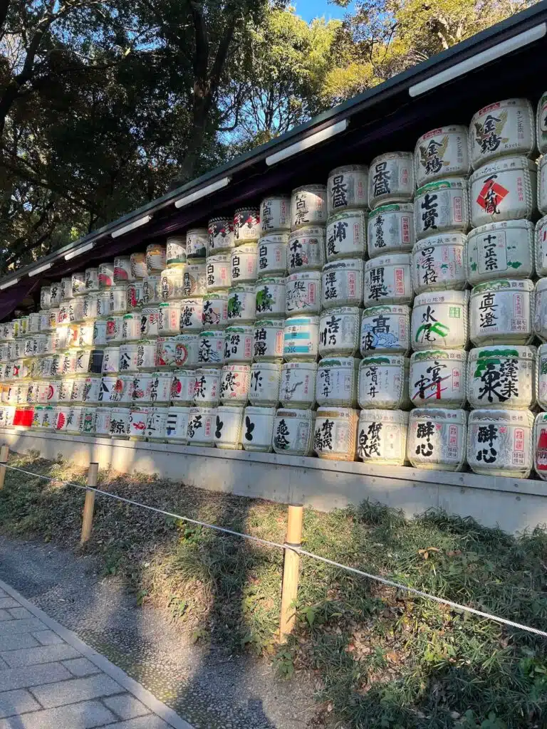 Sake barrels at Meiji Shrine in Tokyo, Japan