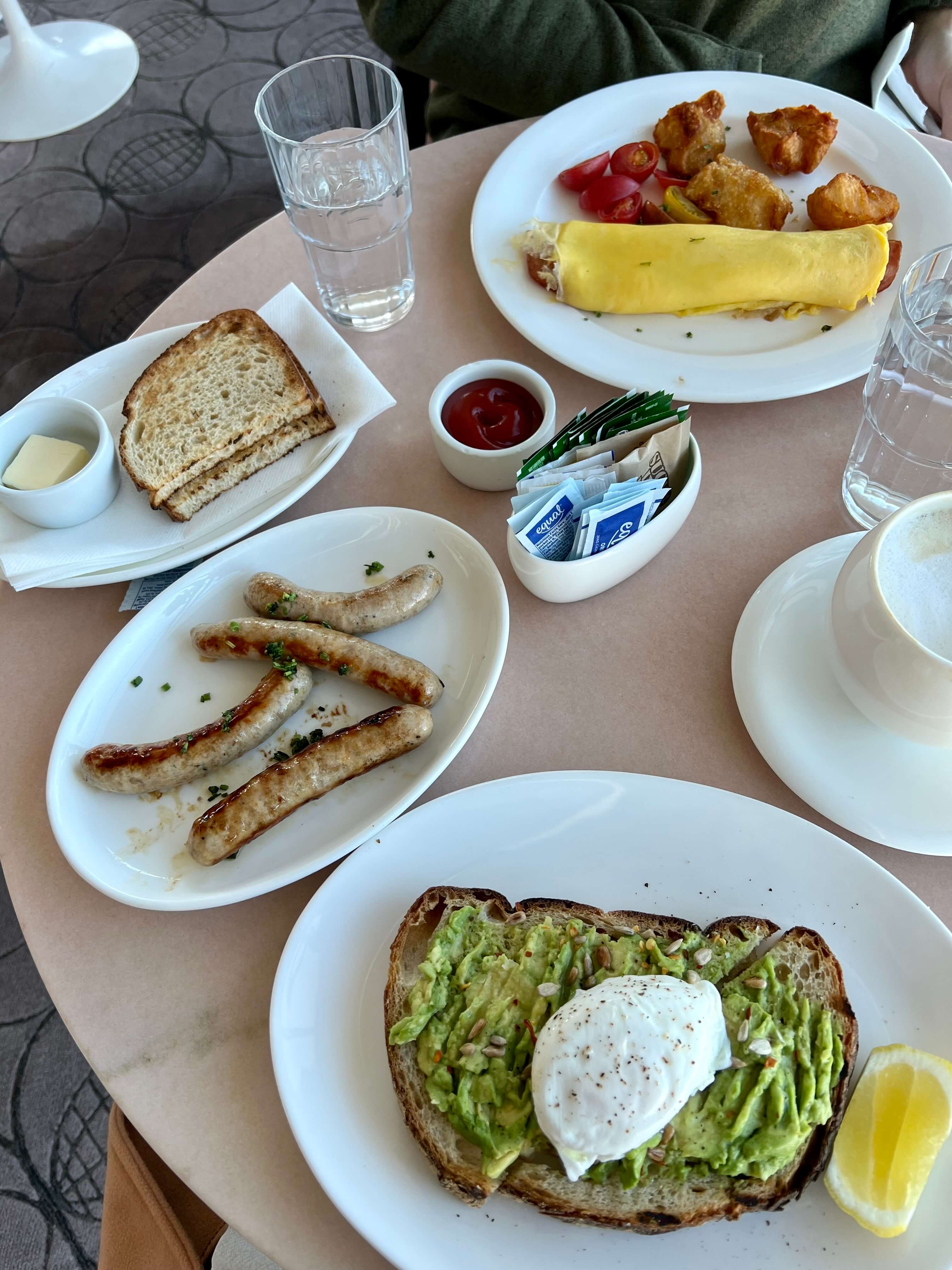 TWA Hotel breakfast - avocado toast and an omlete