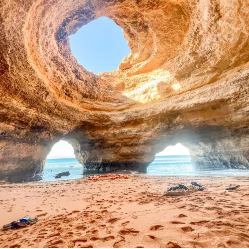 Wide angle view of the Benagil Sea Cave in the Algarve Region of Portugal