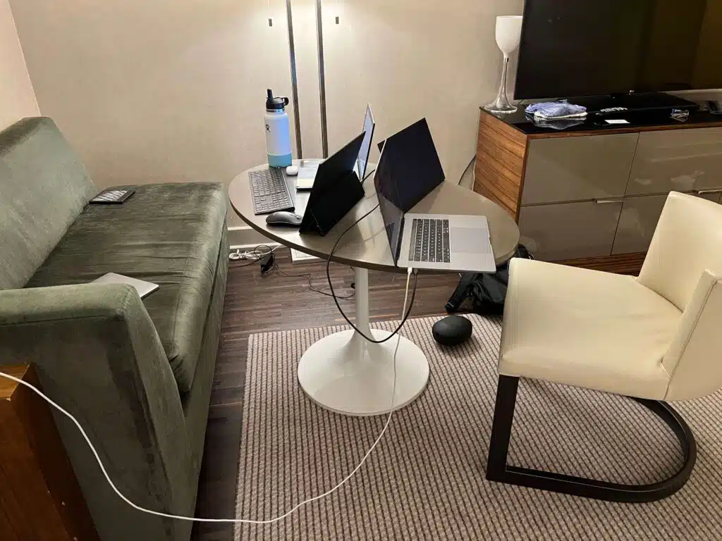 Remote work setup in NYC hotel