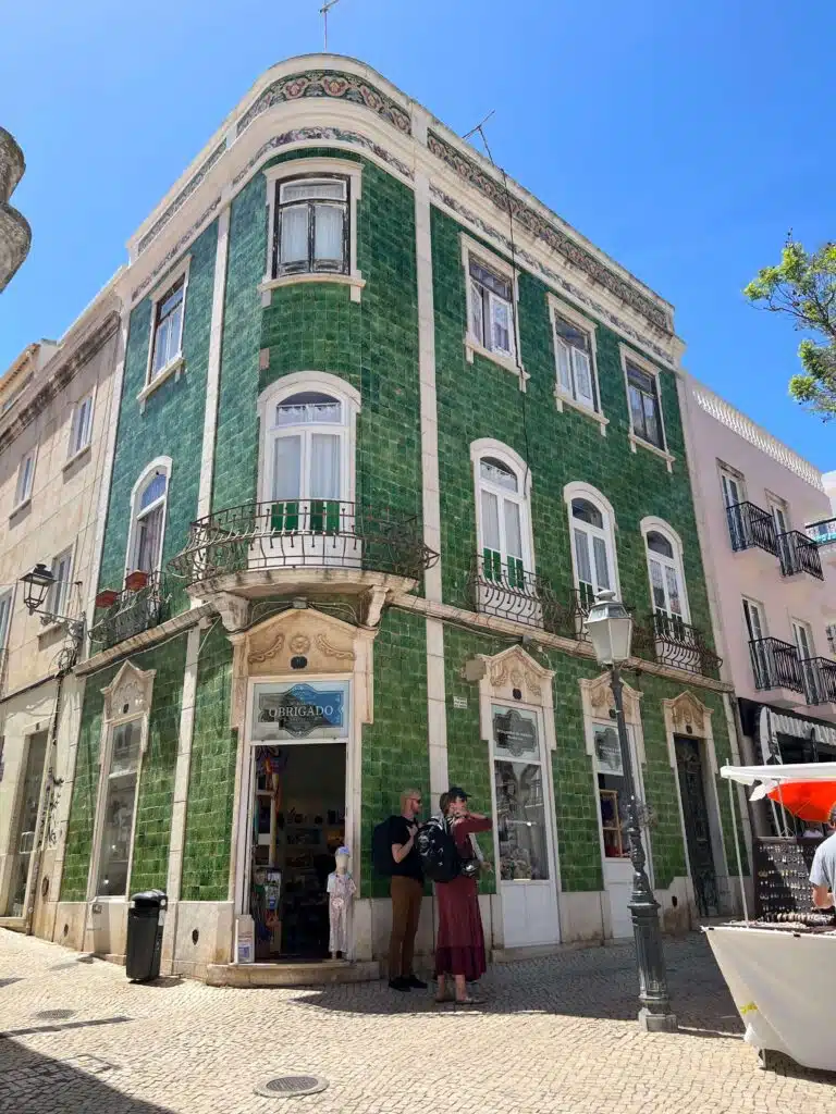 Green tiled building in Lagos, Portugal