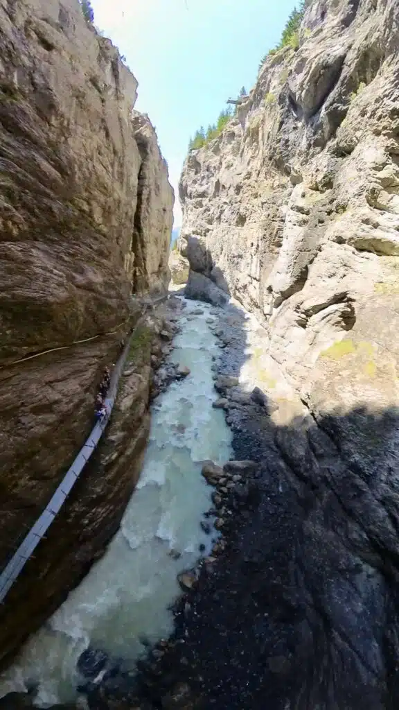 View of Glacier Canyon taken on the Insta360 X3 during the Grindelwald Canyon Swing.