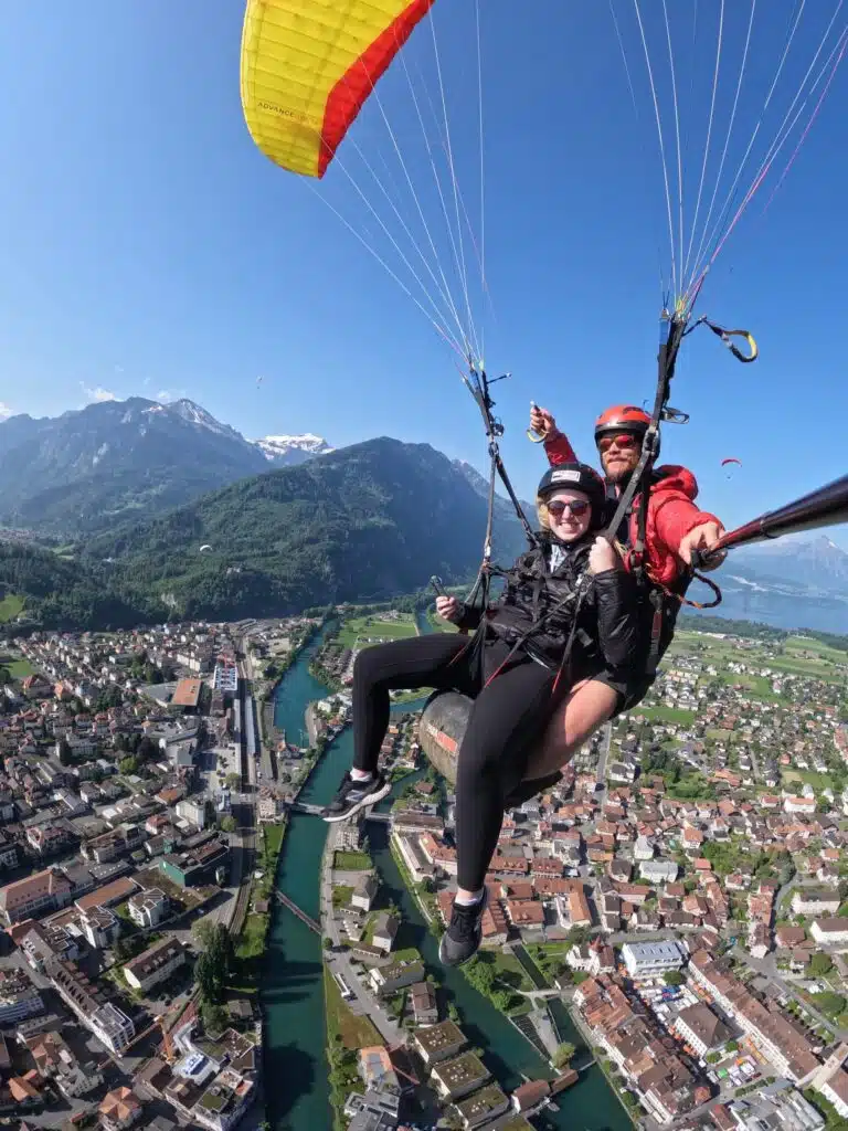 Jackie paragliding in Interlaken, Switzerland.