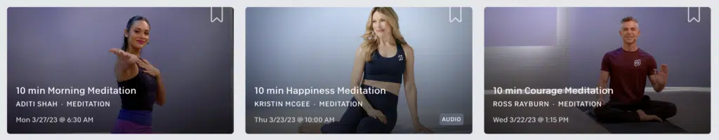 Examples of Peloton meditation classes. 