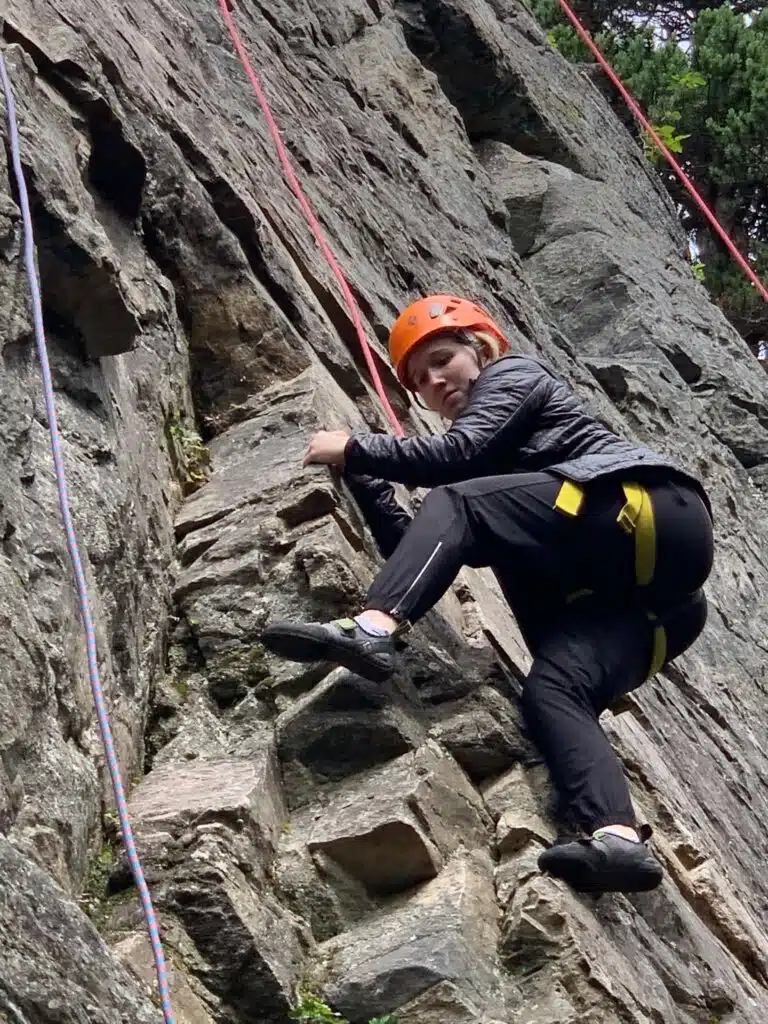 Jackie outdoor rock climbing in Alaska.