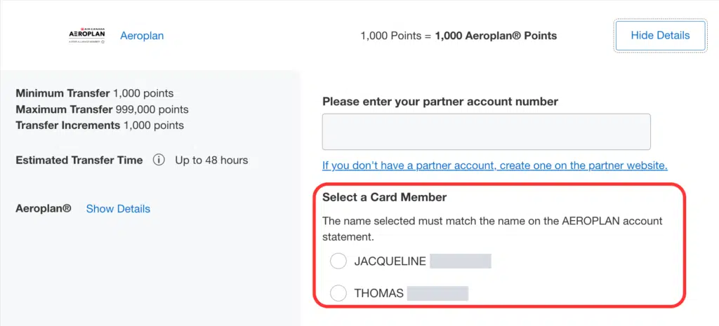 Adding authorized users to your credit cards allows you to transfer points to their airline and hotel accounts. Shown here is a screenshot from the author's Amex account where her husband is an authorized user. 