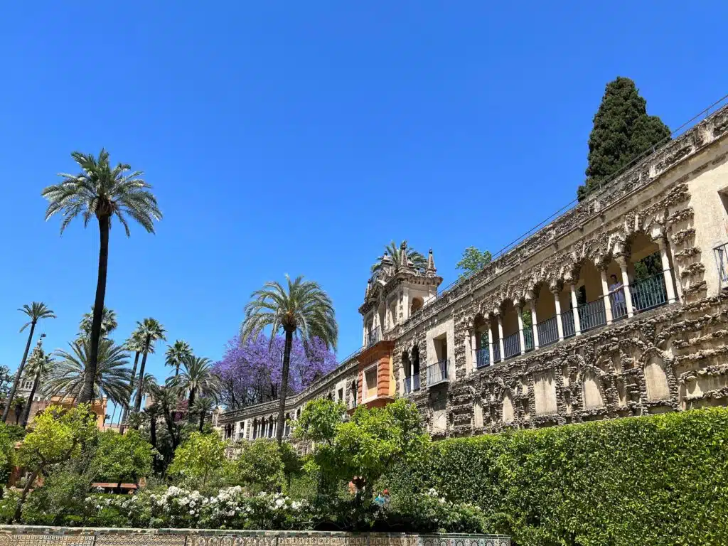 Exterior of the Alcázar of Seville taken from inside the gardens