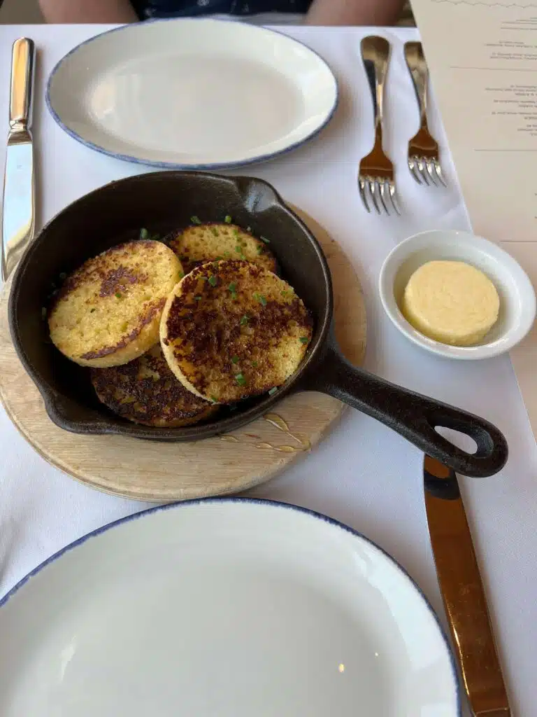 Cornbread appetizer at The Lawn Terrace restaurant at Castle Hill Inn in Newport, RI 