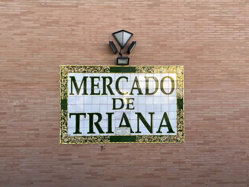 Sign outside Mercado de Triana in Seville, Spain