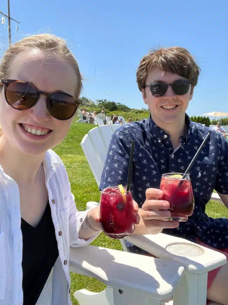 Having blueberry lemonade cocktails on The Lawn at Castle Hill Inn in Newport, RI