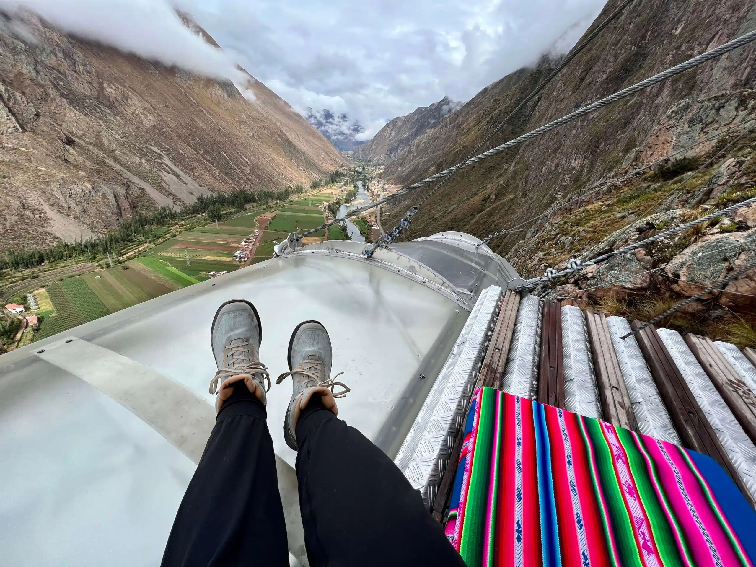 Sitting on the deck above our Skylodge pod overlooking the Sacred Valley 