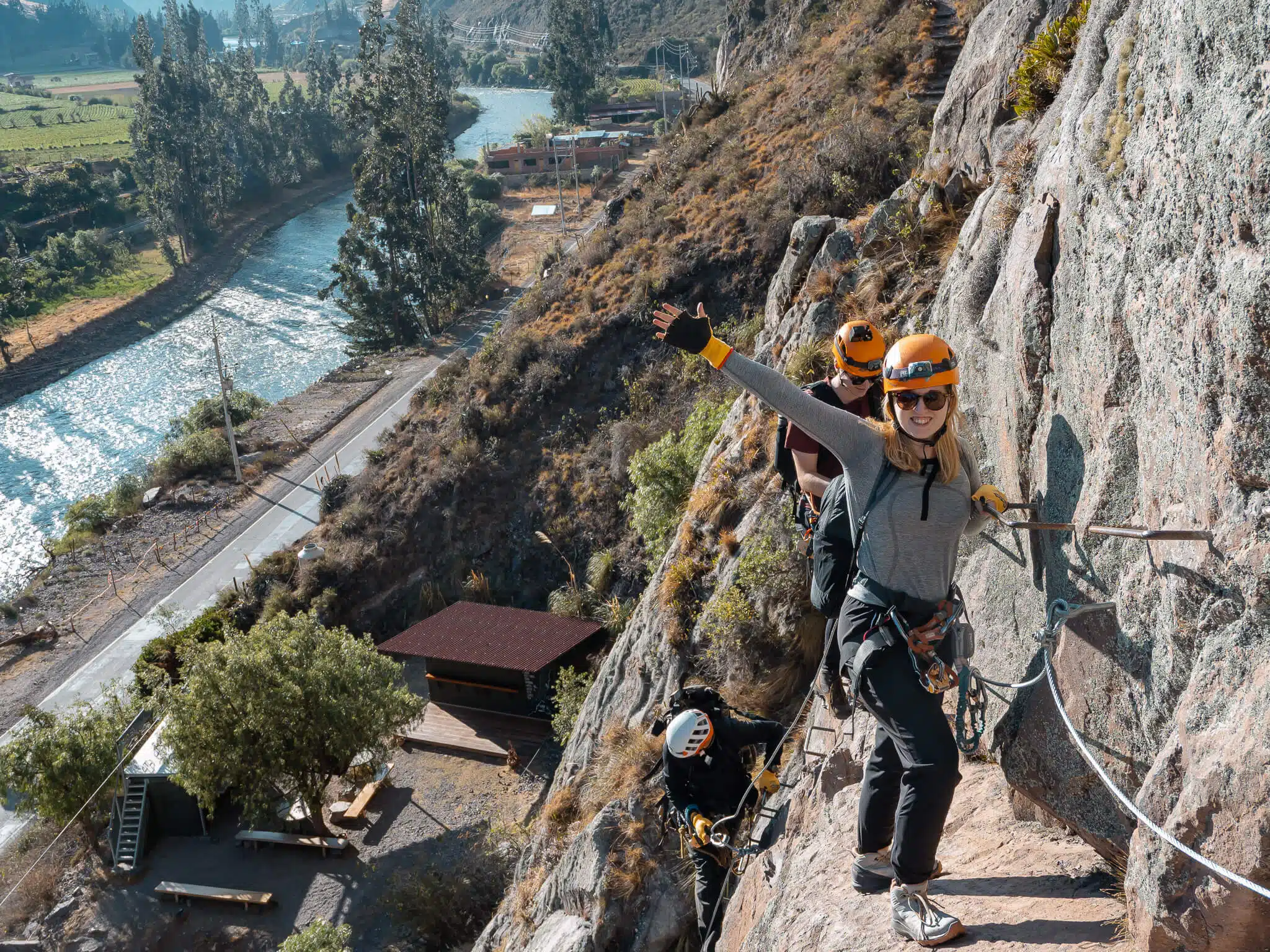 Climbing the via ferrata to get to Skylodge 