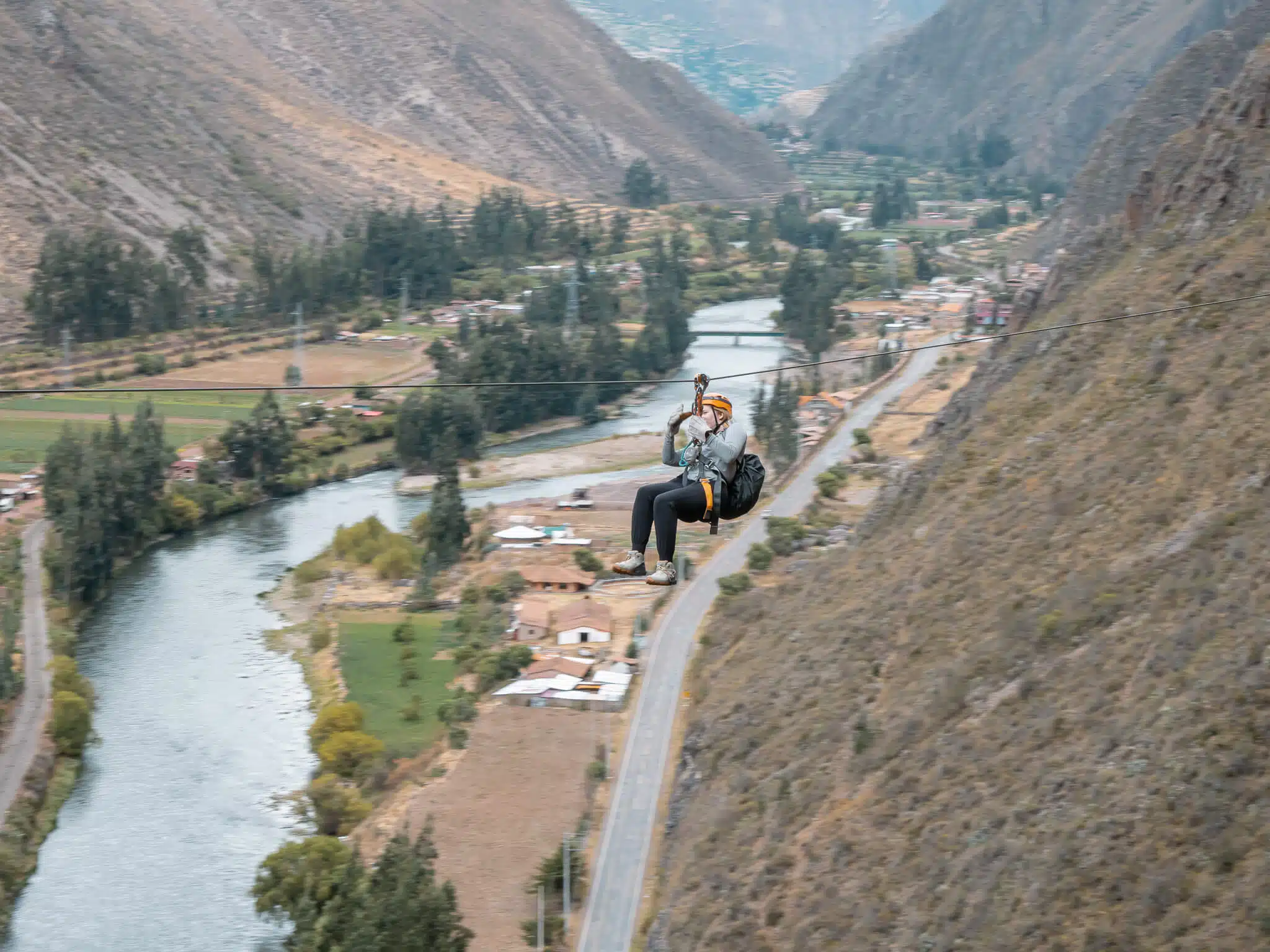 Ziplining down from Skylodge Adventure Suites