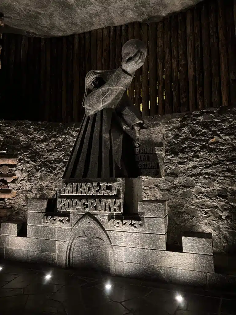 A statue of Nicolaus Copernicus in the Wieliczka Salt Mine made entirely out of salt