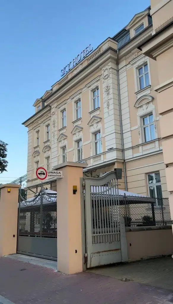 The exterior of Sky Hotel in Krakow, Poland. This hotel is a great option for solo female travelers. 