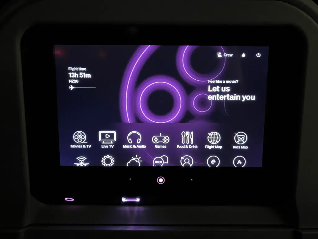 Air New Zealand IFE home screen