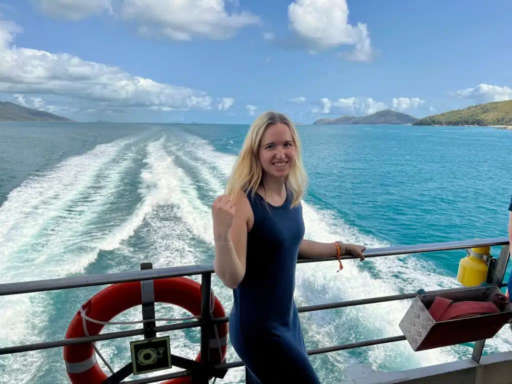 The author on the boat on the way to Reefworld