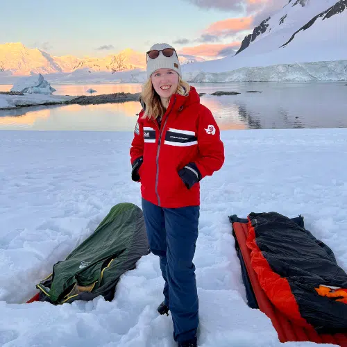 Jackie camping in Antarctica