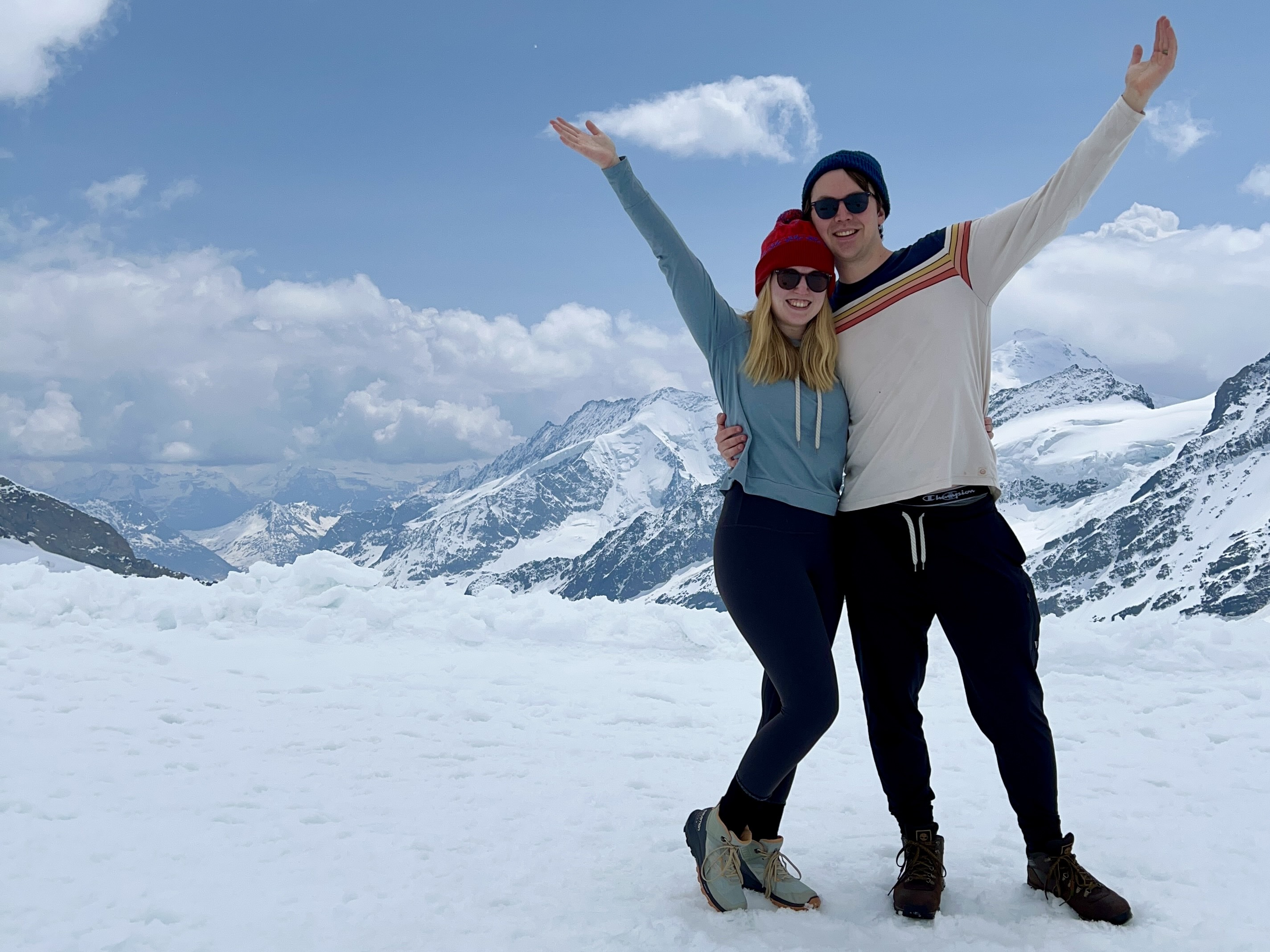 The author and her husband at the Great Aletsch Glacier in Switzerland