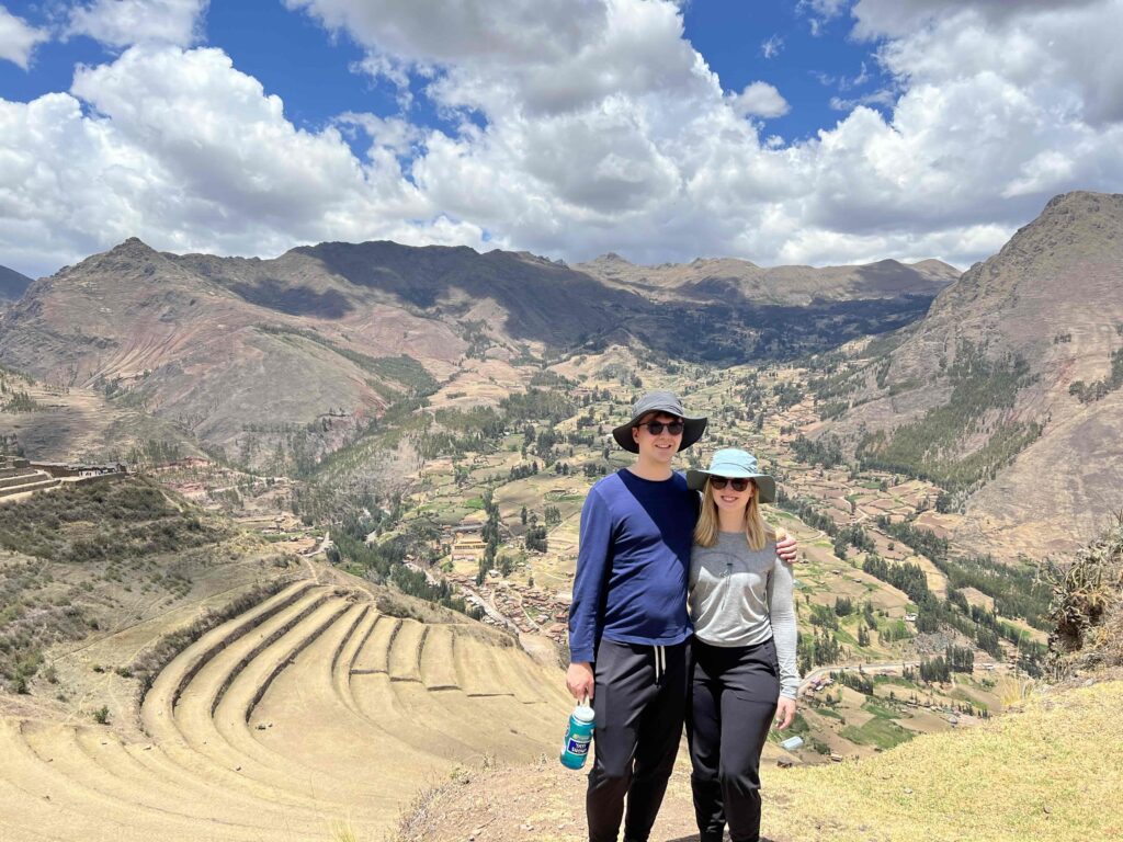 The author and her husband wearing sun protective clothing in Peru