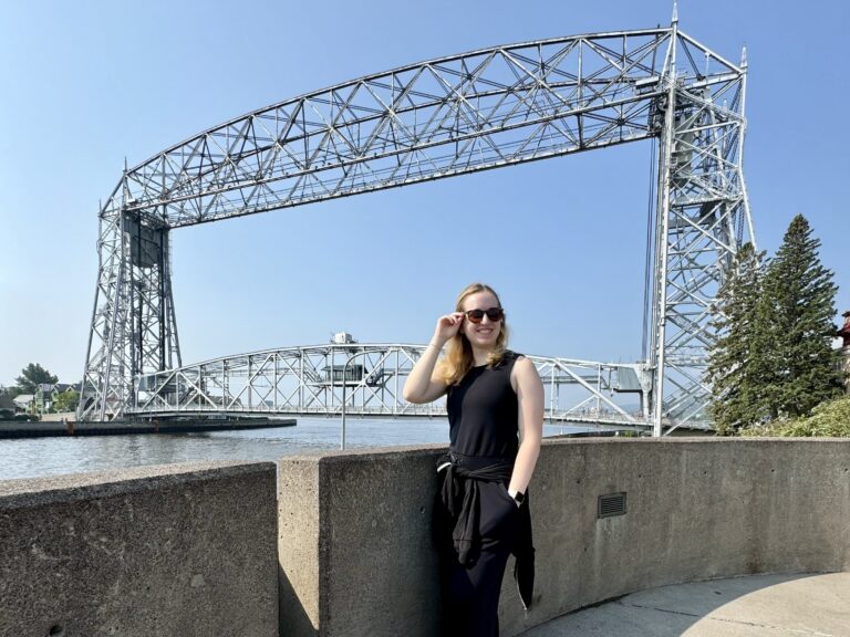 The author standing in from of the Duluth Aerial Harbor Lift Bridge