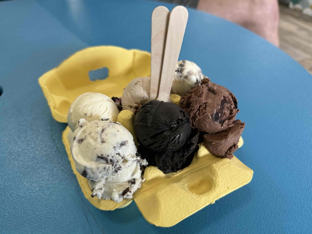 Ice cream flight with 6 flavors from Love Creamery