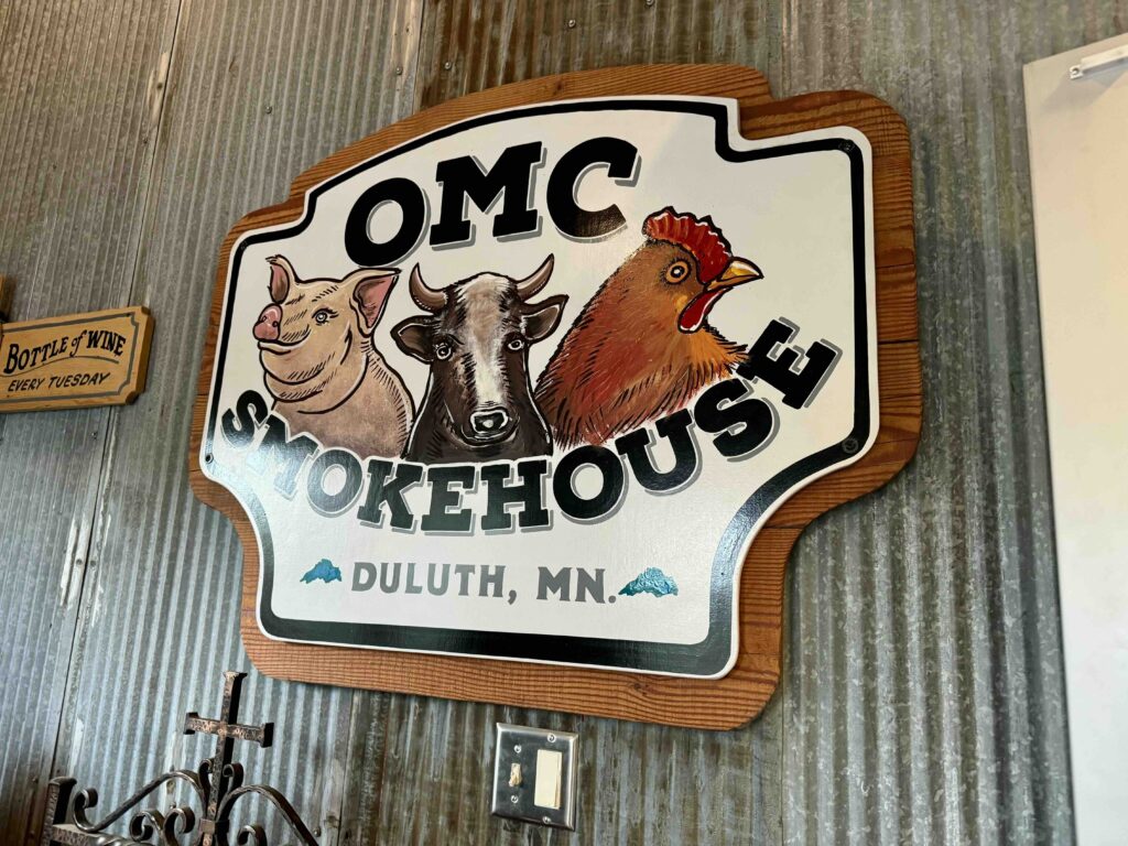 OMC Smokehouse sign in Duluth, MN