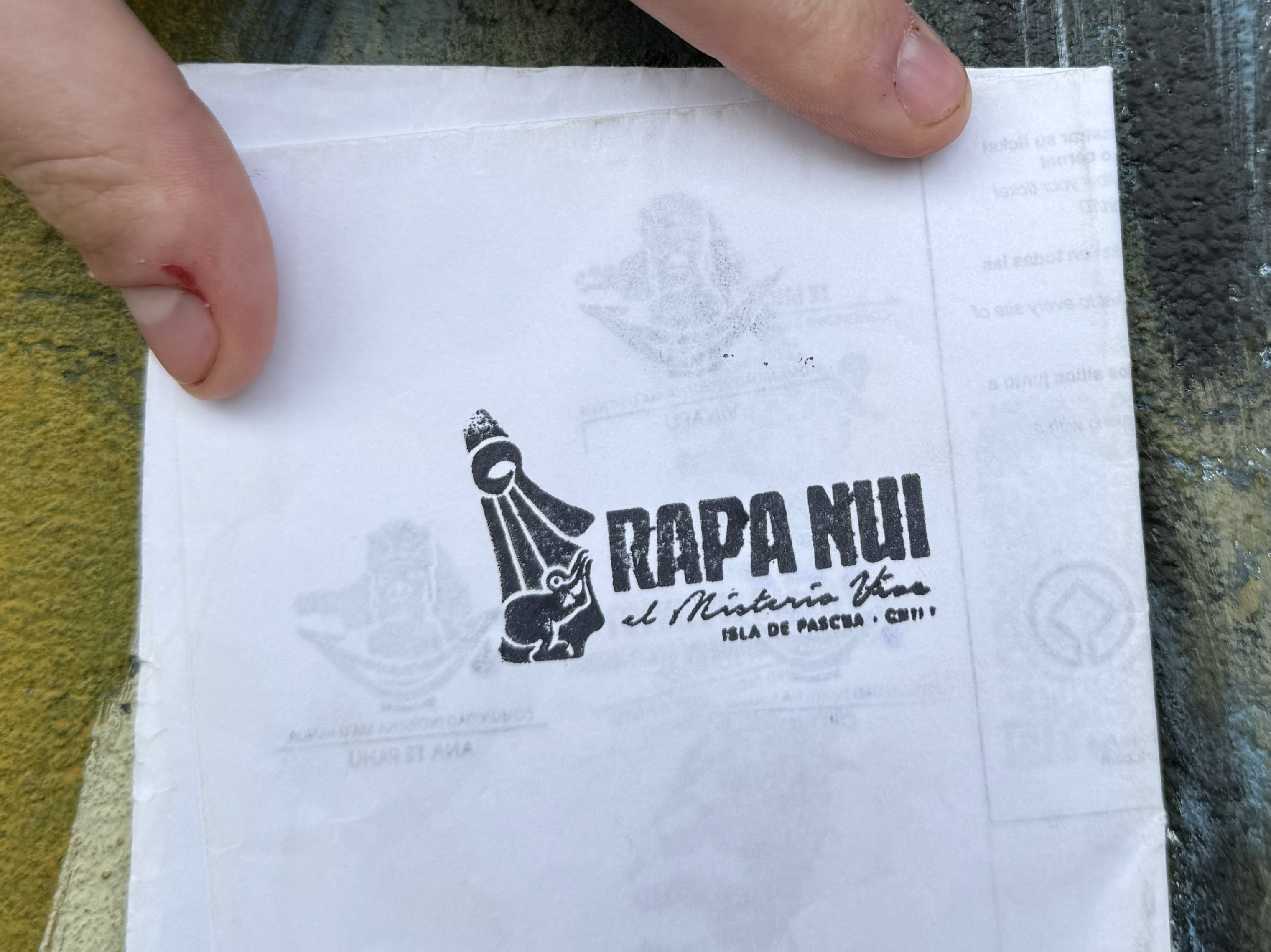 Rapa Nui souvenir passport stamp shown on a piece of paper