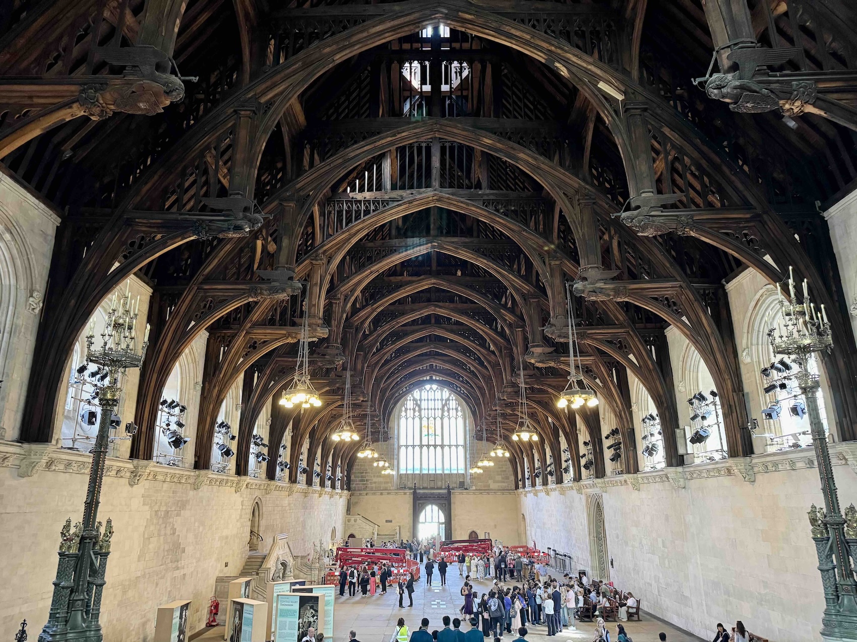 Westminster Hall in the Palace of Westminster. This is where the free UK parliament tour begins