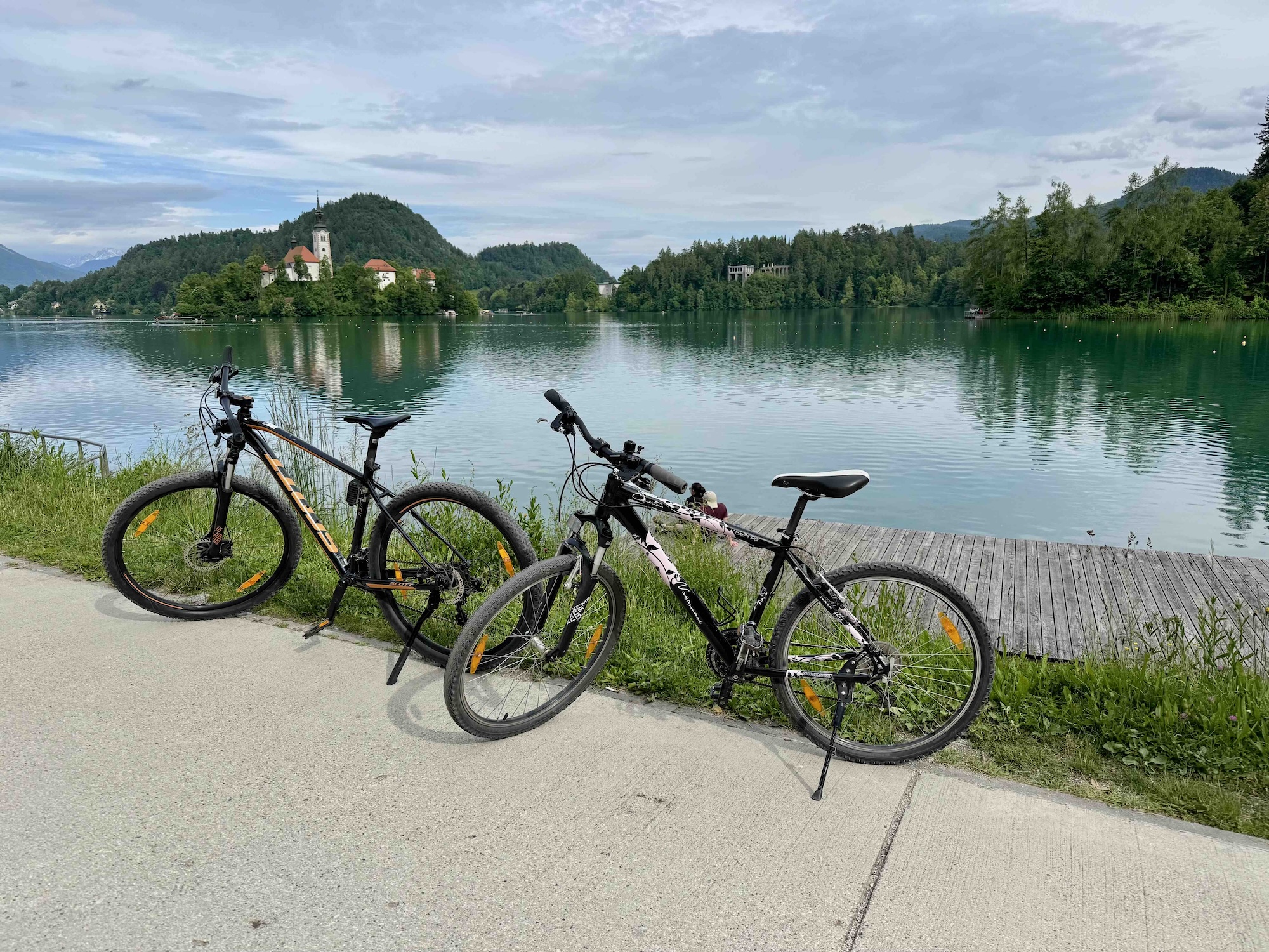 Riding bikes around Lake Bled