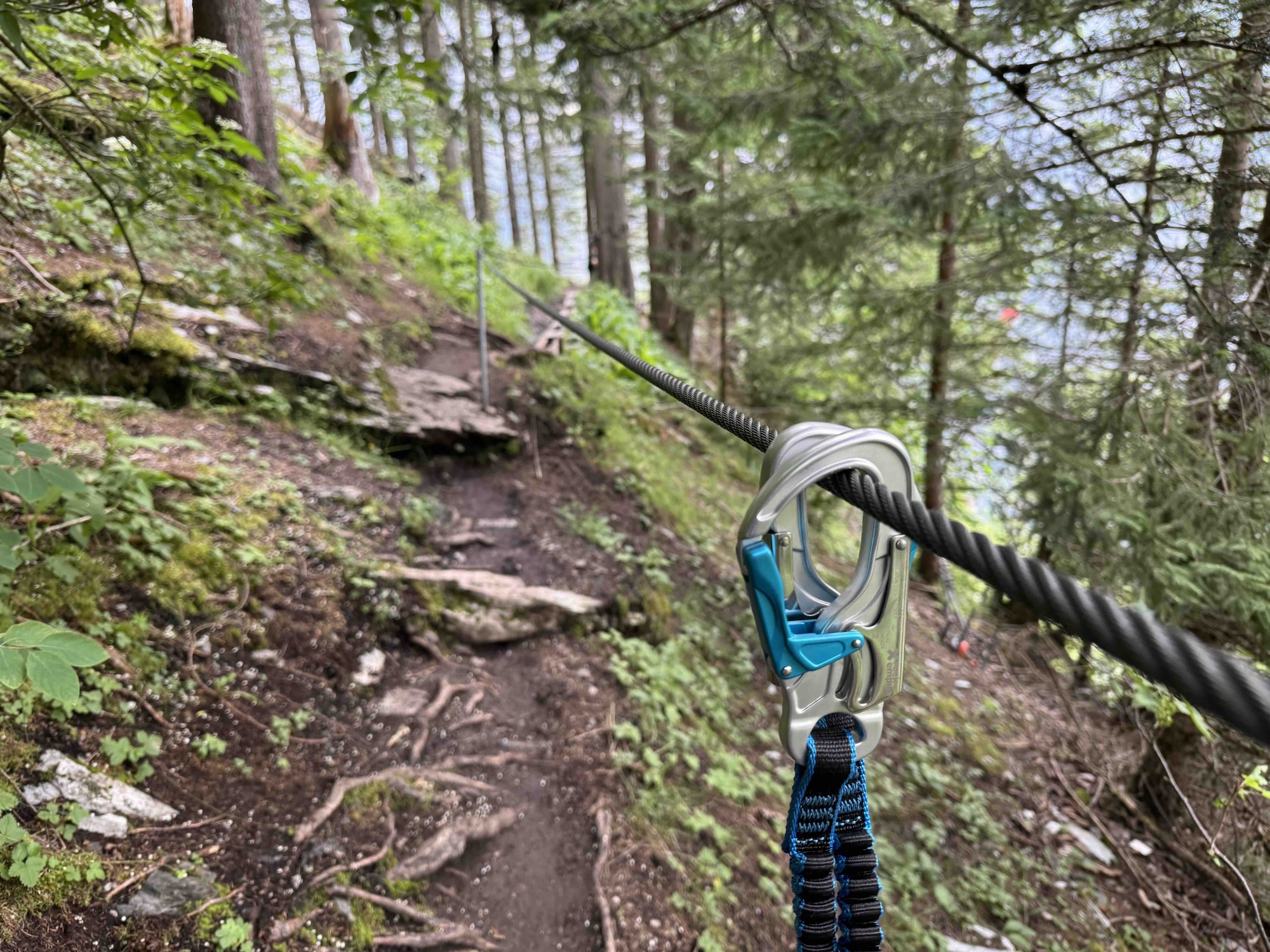 via ferrata clips on a wire