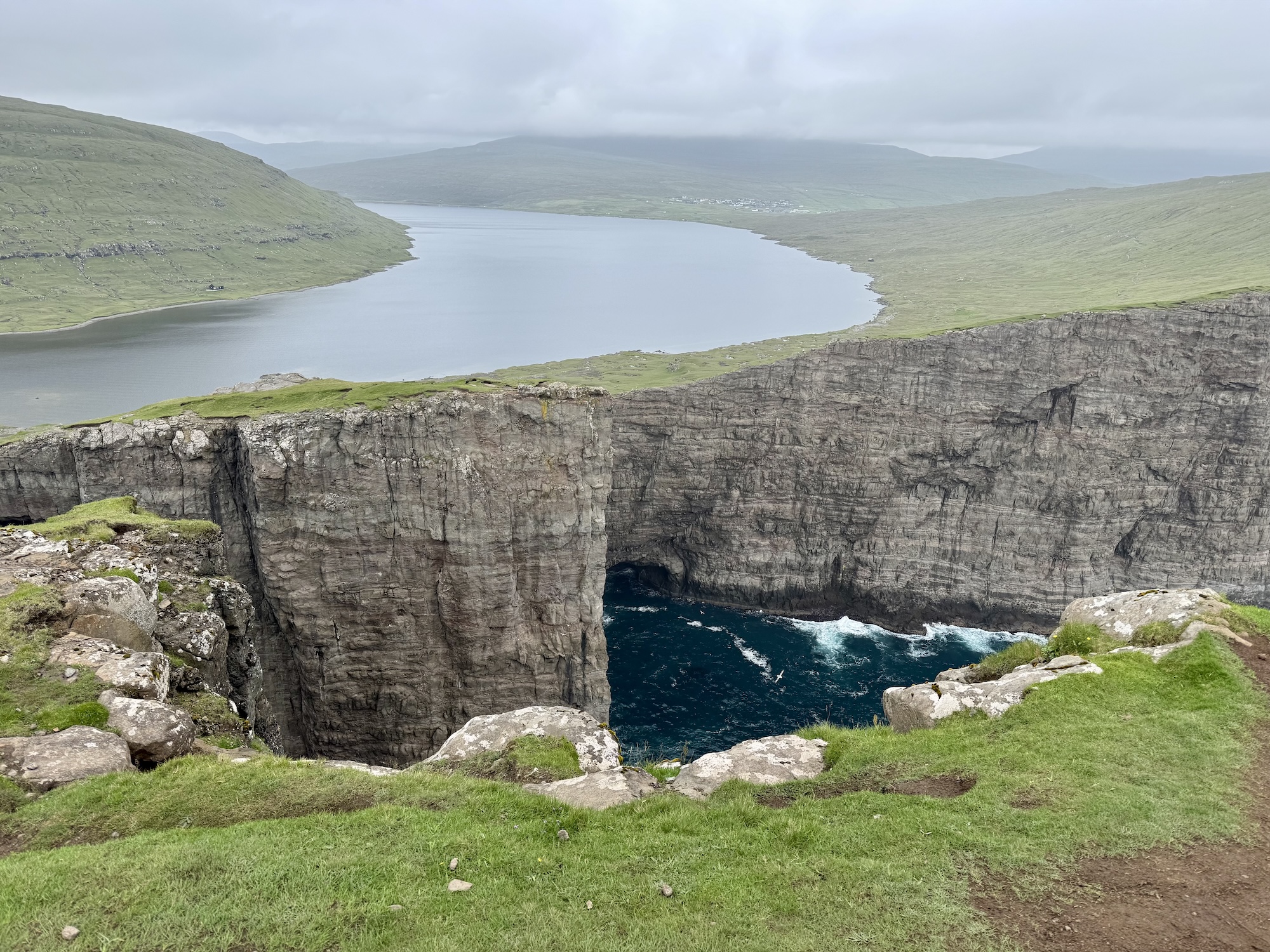 Famous Hanging Lake in the Faroe Islands