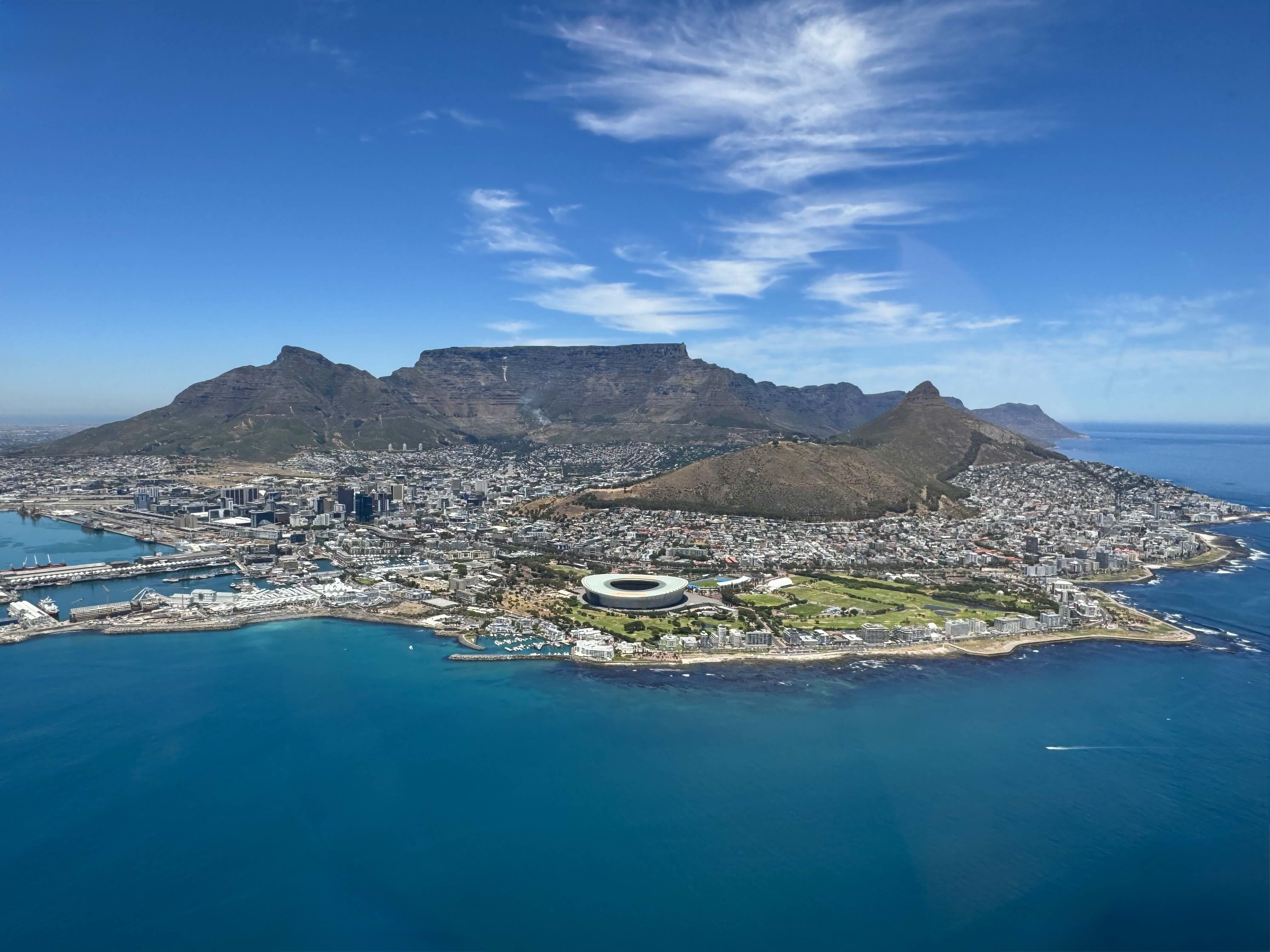 View of Cape Town from a helicopter on TBA Escapes tour