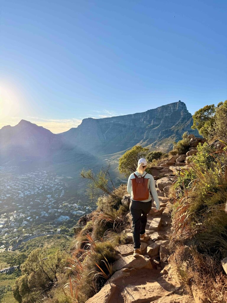 Jackie climbing Lion's Head in Cape Town