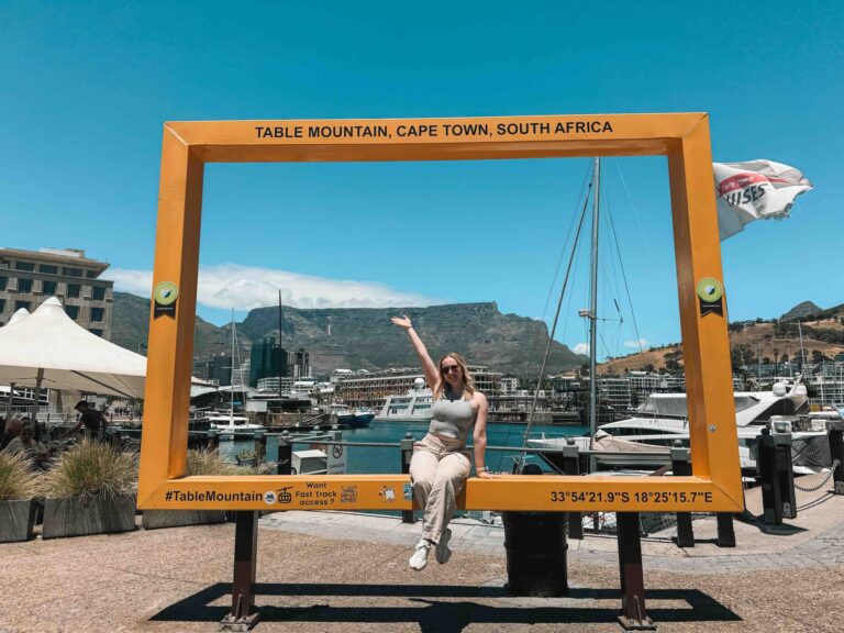 Jackie in front of Table Mountain in South Africa on a TBA Escapes tour