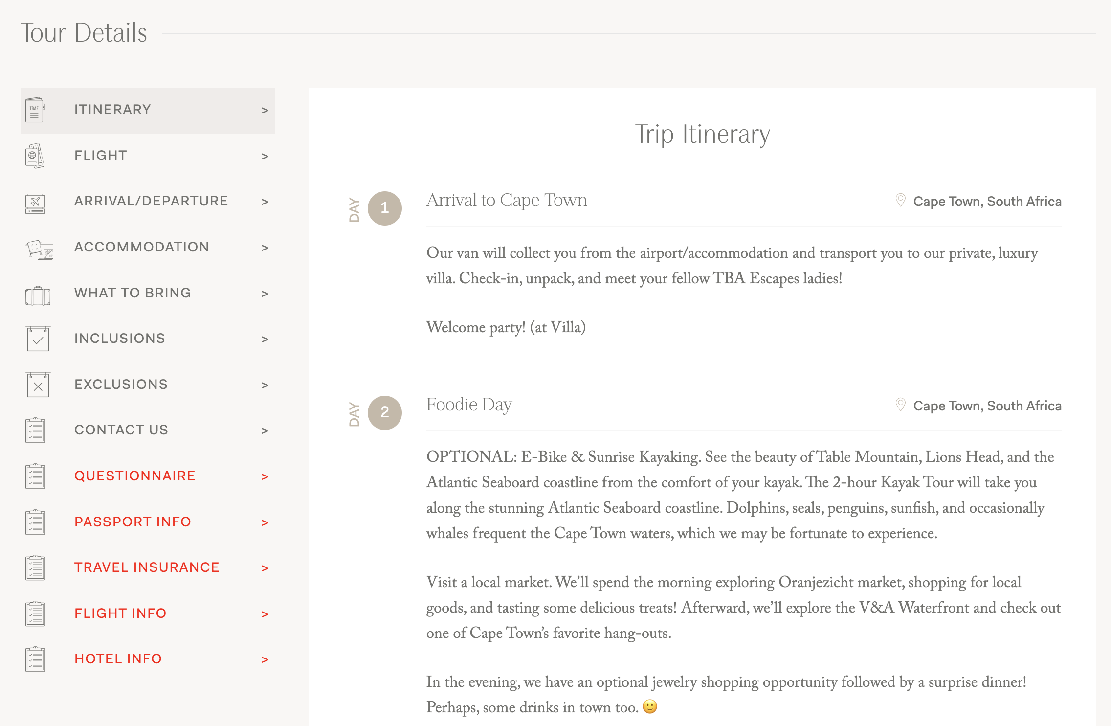 TBA Escape tour portal