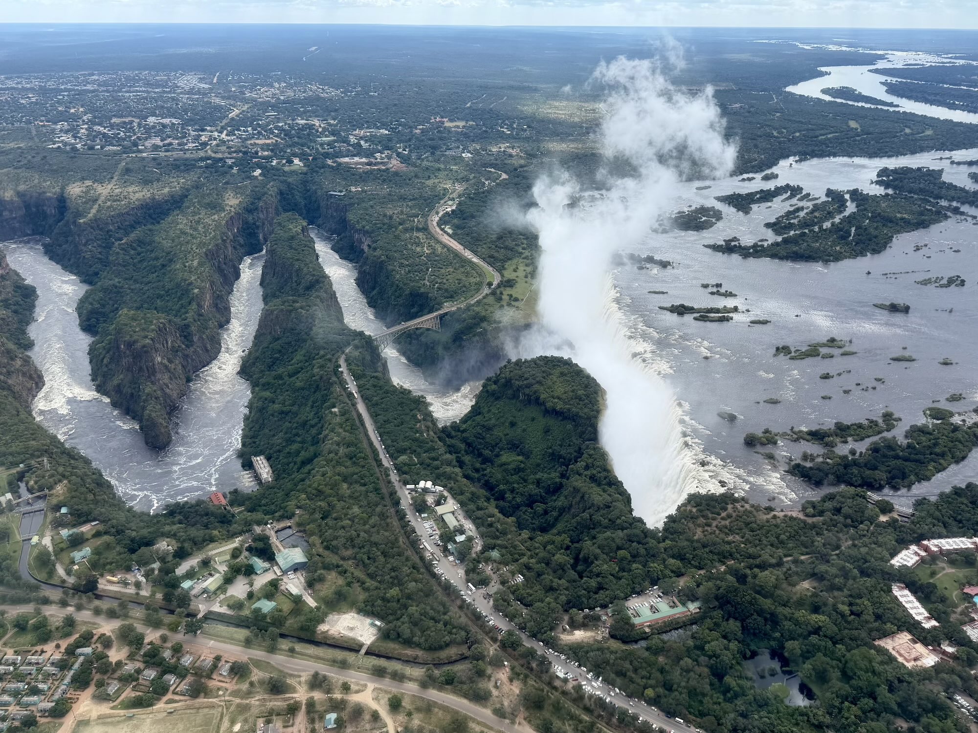 Victoria Falls seen from the air on a helicopter flight (during high season)