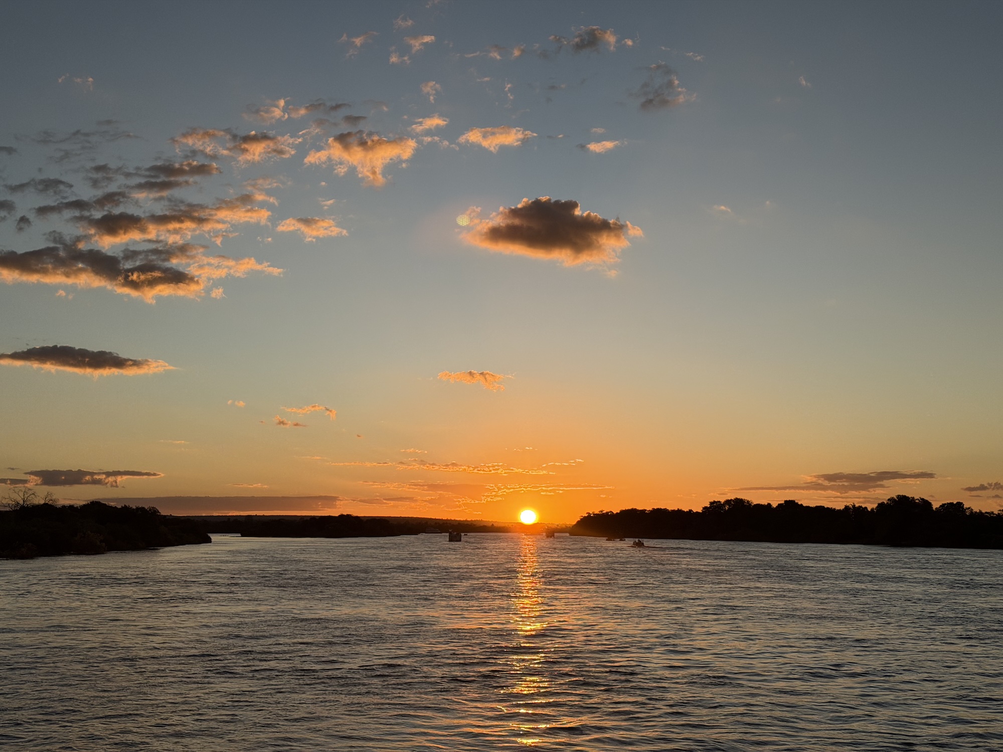 Sun setting over the Zambezi river